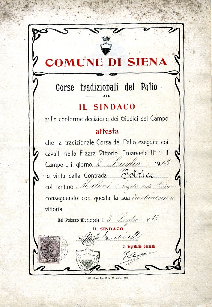 Attestato della Vittoria del 1913